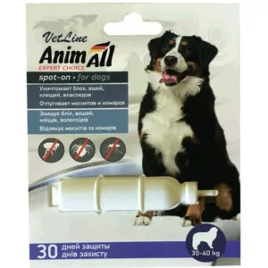 AnimAll VetLine Краплі Спот-он проти бліх та кліщів для собак від 30 до 40 кг, 8 мл