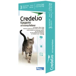 Elanco Credelio Протипаразитарні Жувальні таблетки від бліх та кліщів для котів вагою від 2 до 8 кг