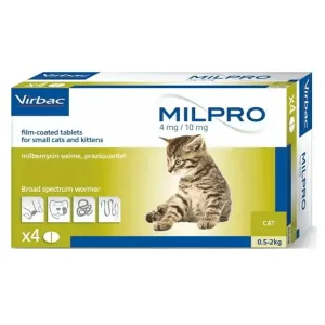 Virbac Milpro Таблетки для котів вагою від 0,5 до 2 кг для лікування та профілактики гельмінтозів, 1 таб